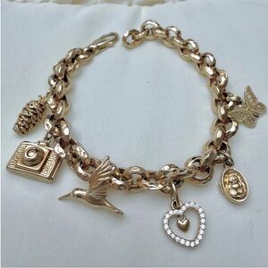 Real 14k - 18k Gold Charm Bracelet Butterfly Heart Bird Camera Fine Jewelry